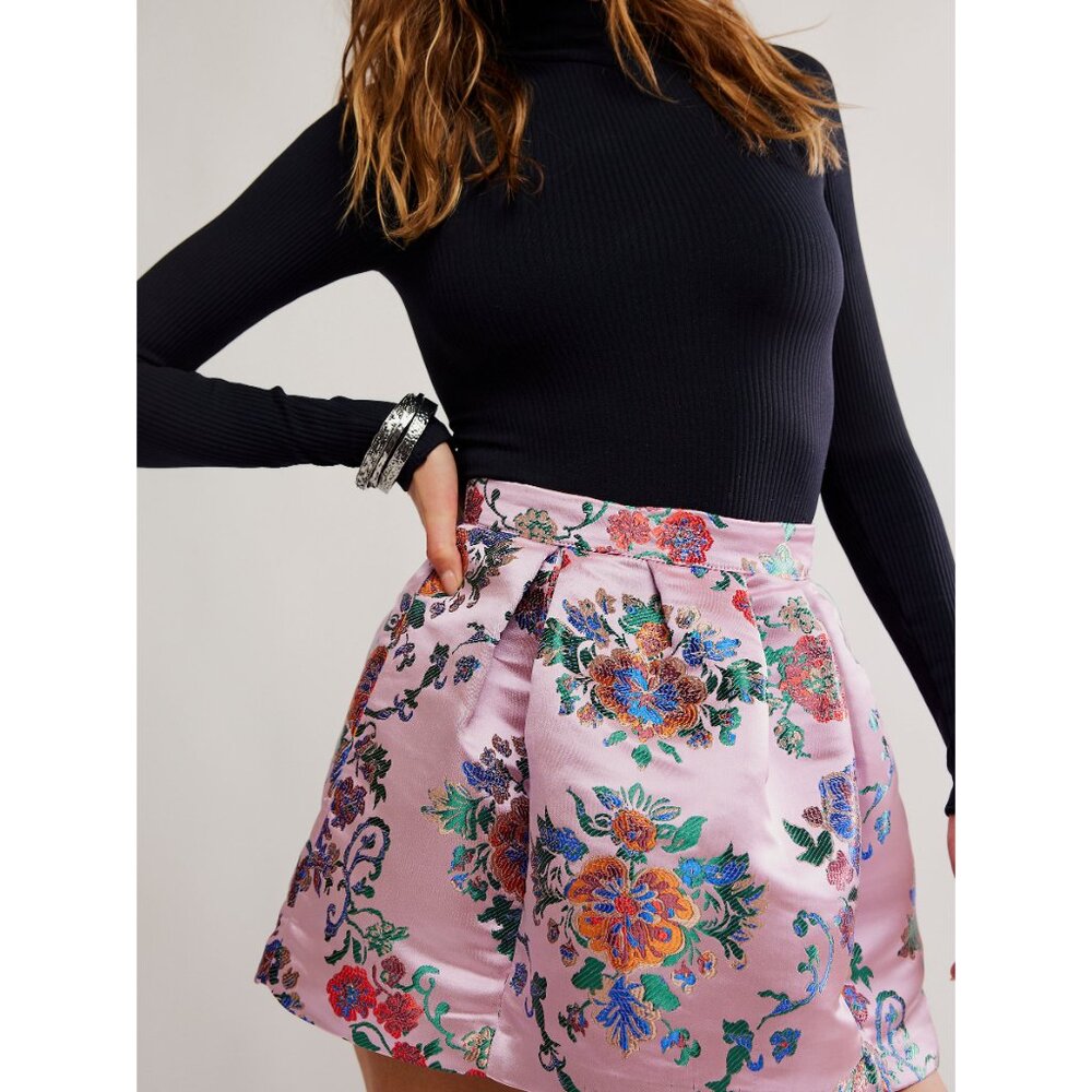 Free People Pink Brocade Floral Mini Skirt - Picture 9 of 11